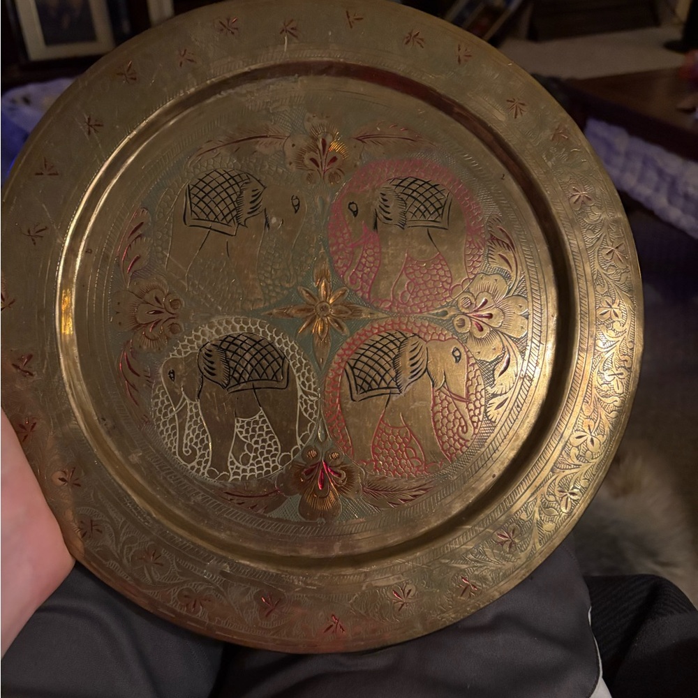 Vintage Brass Middle Eastern Serving Tray with Precise Engravings